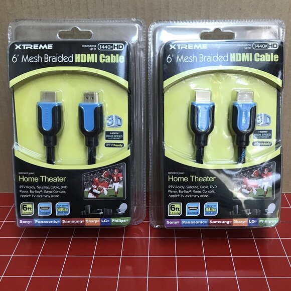 2 Blue Mesh Braided High Speed HDMI Cables - 6ft Each NEW - Picture 1 of 6